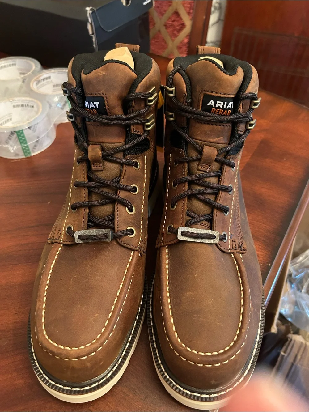 Men’s Ariat Brown Leather Lace-Up Work Boots, composite toe, Size 8, New in box